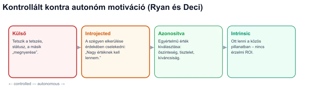 Önmeghatározási kontinuum: külső, introjektált, azonosított, belső – vírus coaching az ellenőrzött oldalon